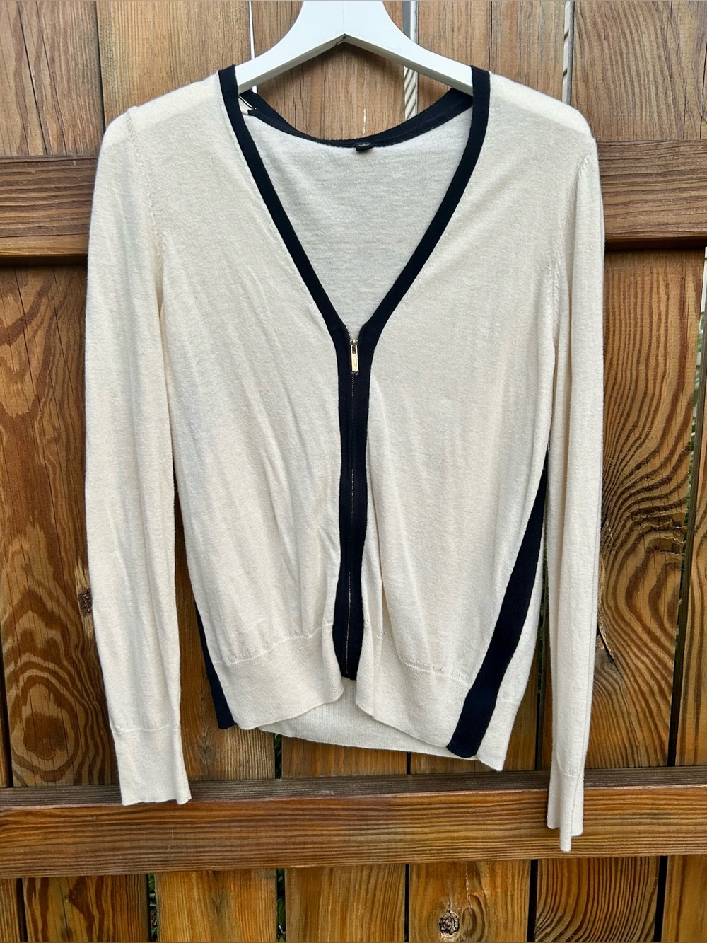 Ann Taylor contrast trim cardigan Sweater Zip Up Sz. Large